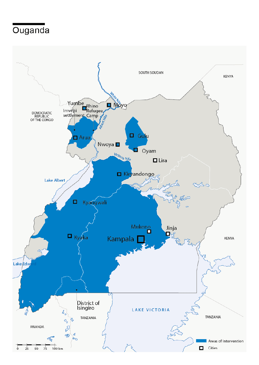 Carte des interventions de HI en Ouganda