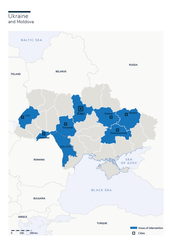 Carte des interventions de HI en Ukraine