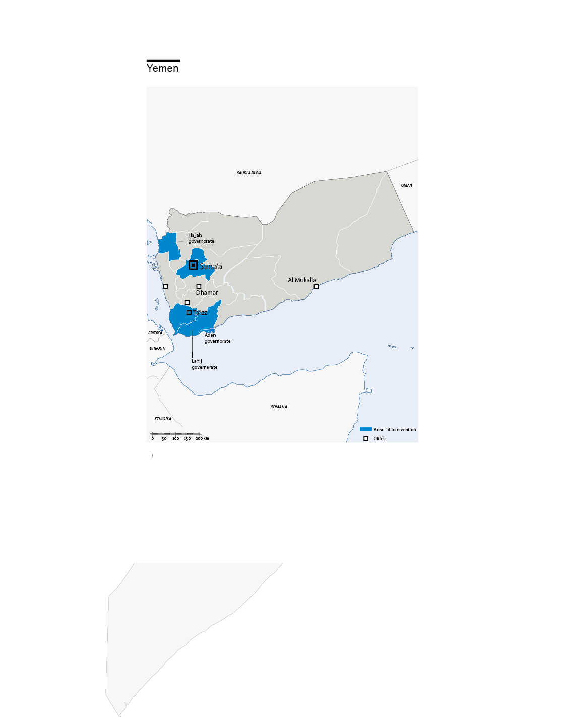 Carte des interventions de HI au Yémen